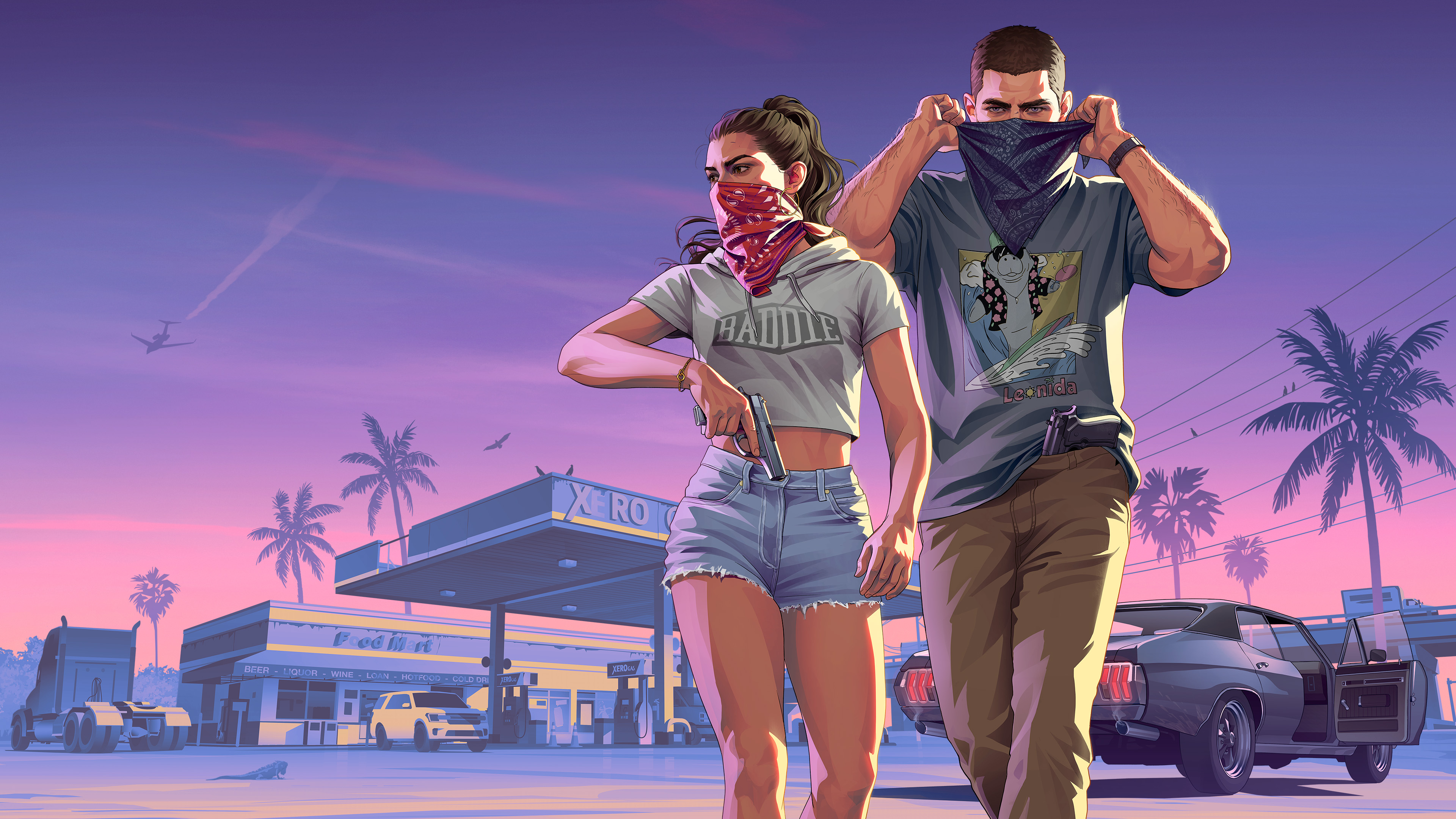 GTA VI artwork of Jason and Lucia preparing for a robbery
