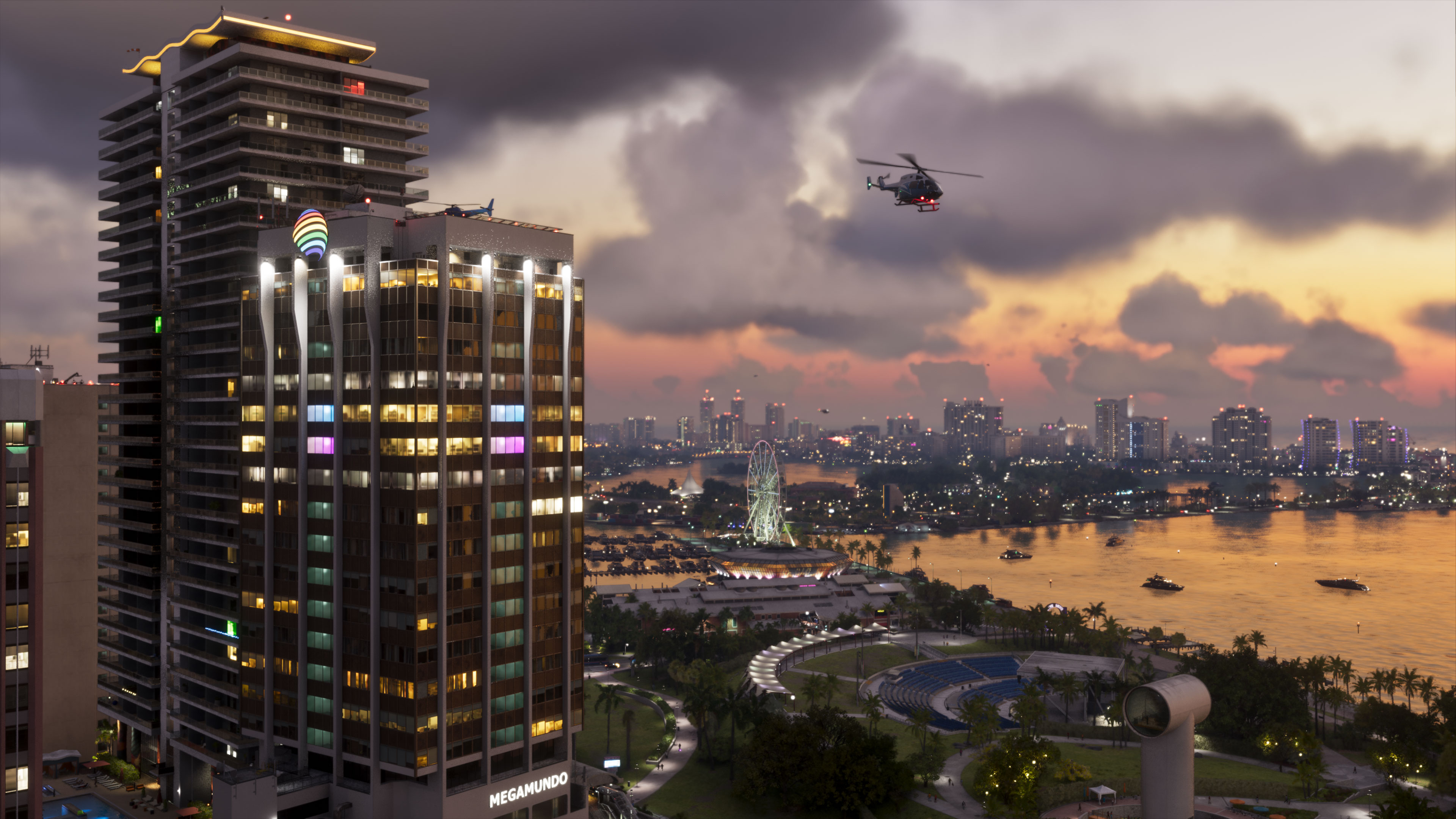 Official GTA VI screenshot of Vice City at sunset